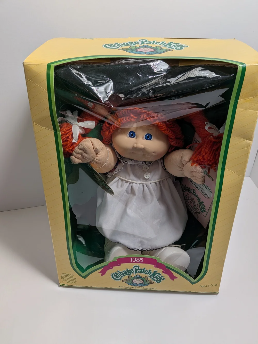 Vtg Cabbage Patch Kids Doll 1985 Red Pigtails Beatrice Emmye MIB CPK